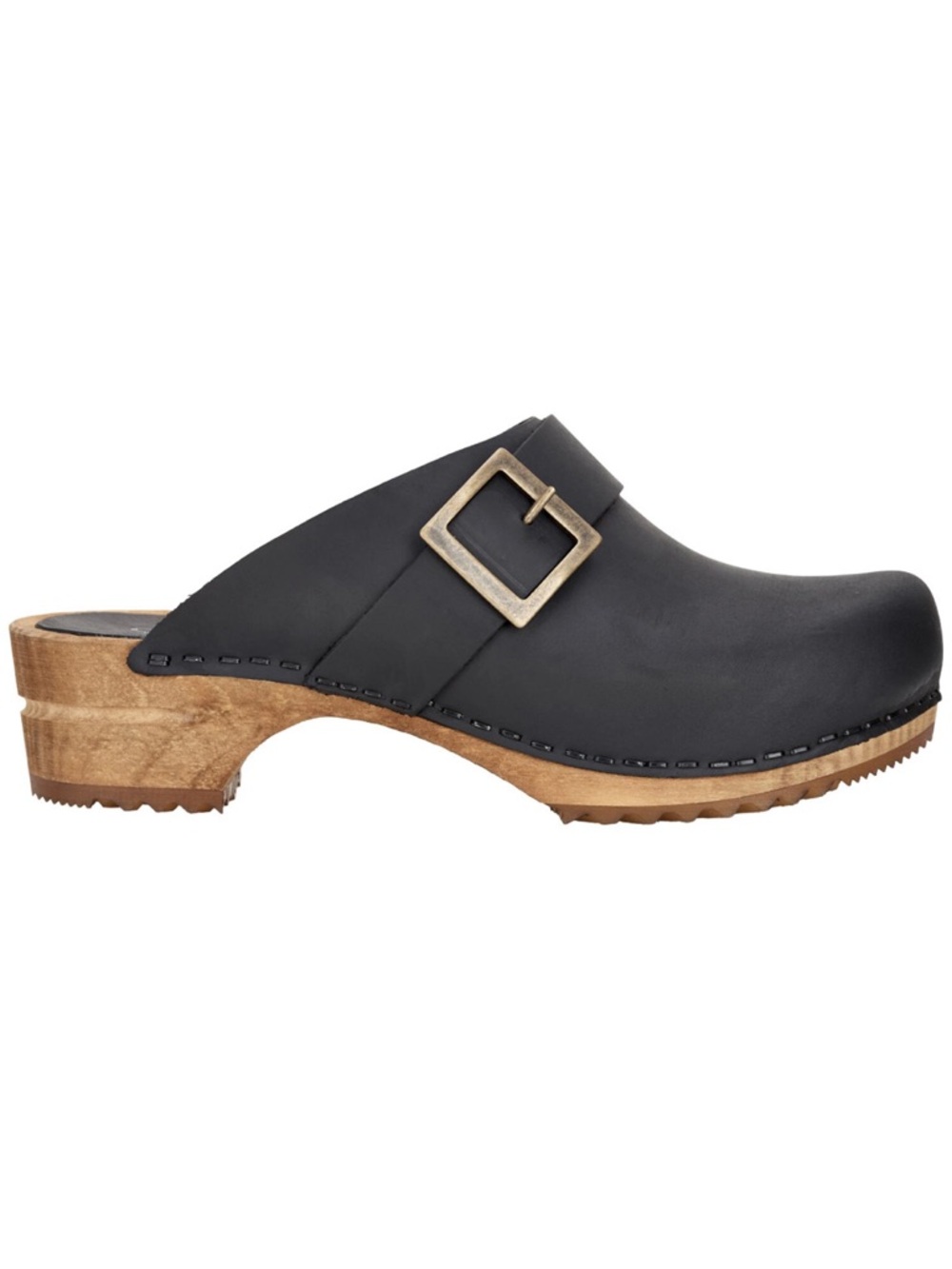 SANITA s36 ‘Big Buckle’ black leather Danish clogs-look brand NEW-Retail $139